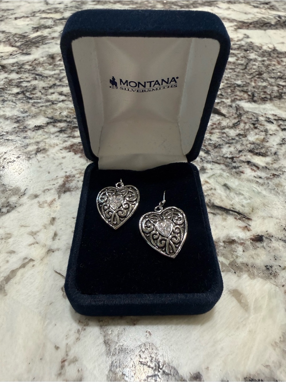 Montana Silversmiths Silver Heart Filigree Dangle Earrings with Clear Accent